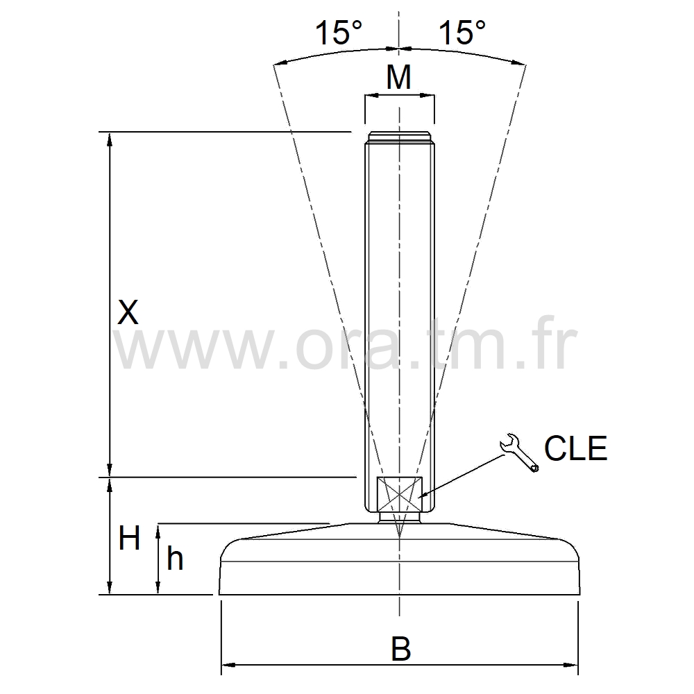 VMB5 - VERIN PIED CONVOYEUR - PRISE 2 PLATS ANGLE 15°